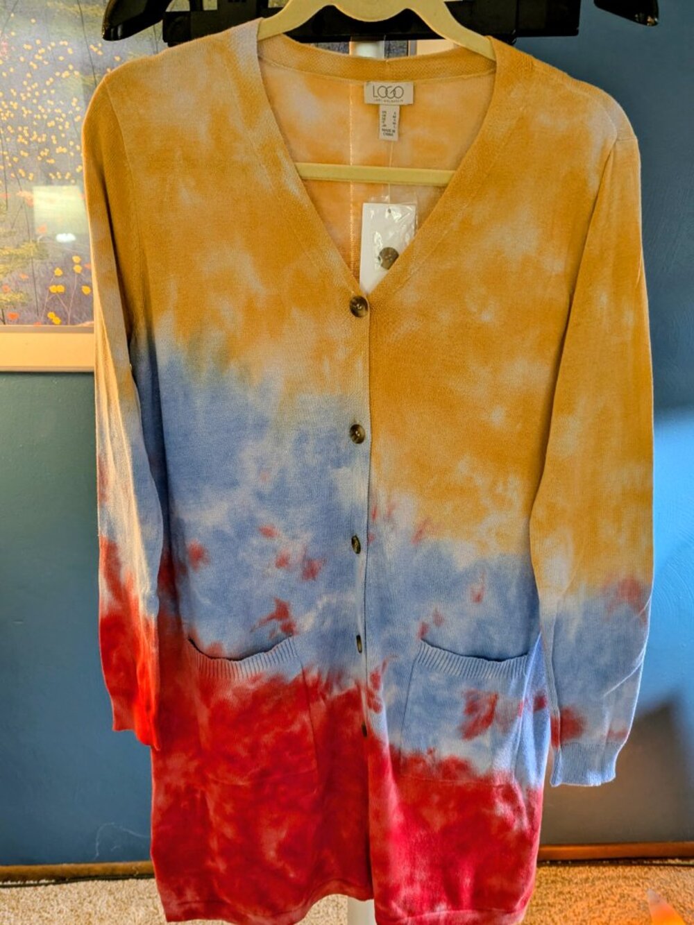LOGO by Lori Goldstein Tunic Ombre/ Tie Dye Button Light Sweater! New with tags!